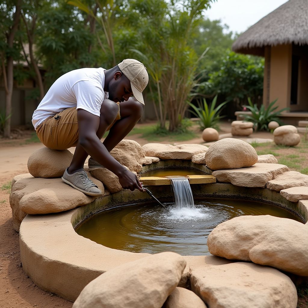 Skilled craftsmen working on landscape elements